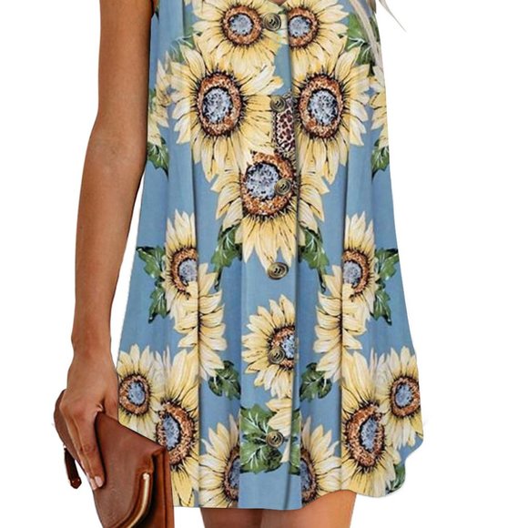 HP! 🎉 Sky Blue Sunflower Buttoned Cami Dress - Picture 2 of 12